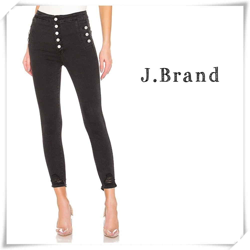 J Brand Natasha Sky High Crop Skinny Bellatrix Destruct Black Size 26 JB002045